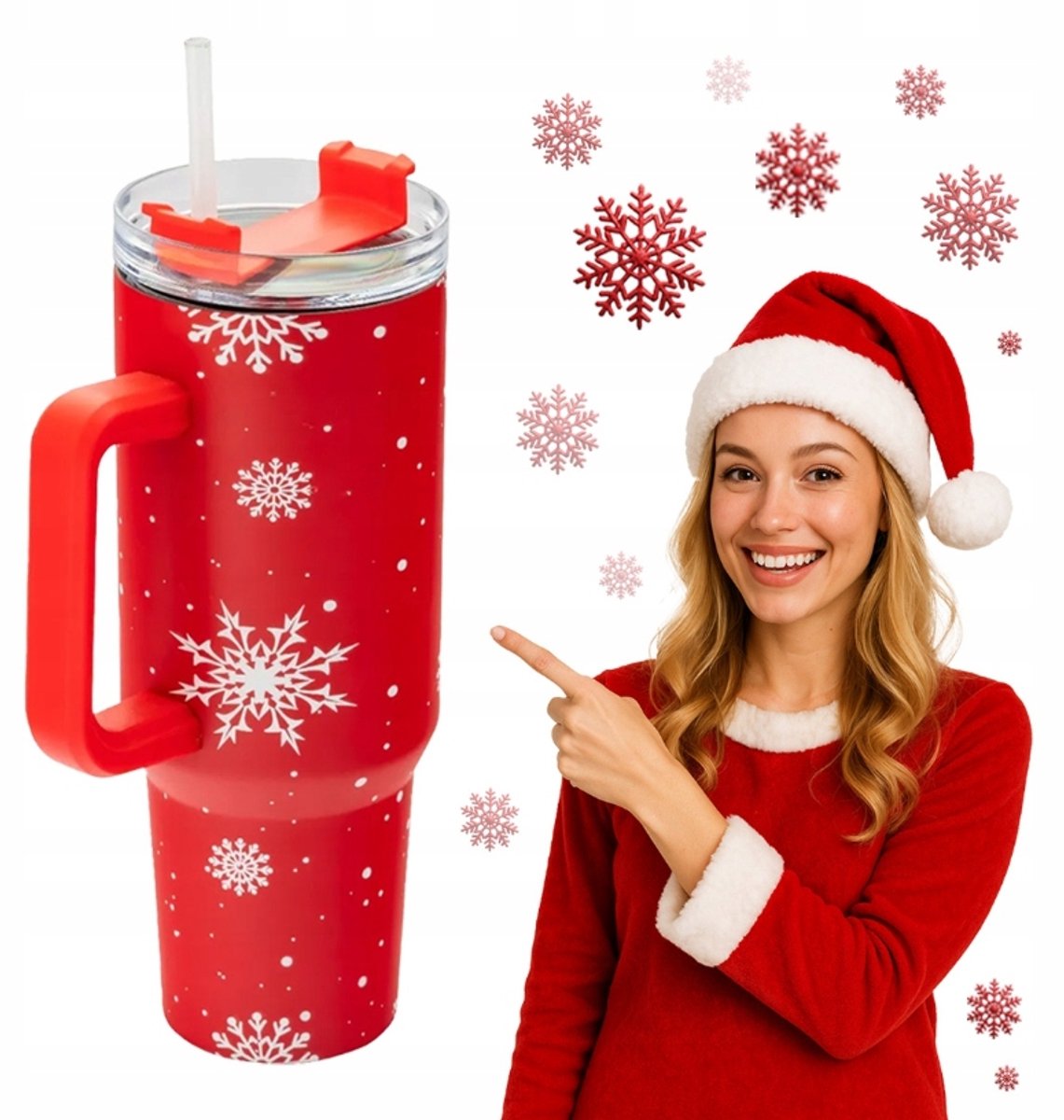 Altom Design Thermobeker Kerst 1,2L met Rietje voor Auto