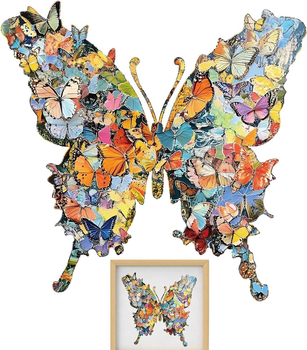 Houten Puzzel - Vlinder Puzzel - Mentale Stimulatie - Artistiek Design - 162 Delen - Veelkleurig