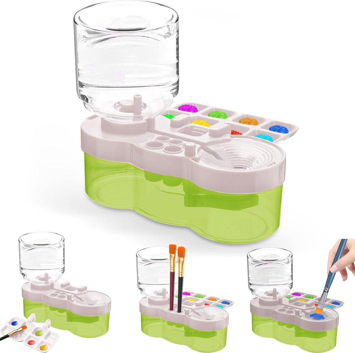 1 stuk - Borstel reiniging gereedschap - Borstel spoelen beker - Circulerende waterstroom reinigen van propyleen, aquarel en waterpigmenten - Creative geschenken voor volwassen kunstenaars, beginners, kinderen schilders - groen