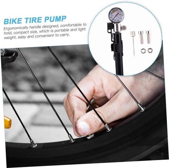 Draagbare Fietspomp - Fietsbandenpomp - Fietsen Onderweg - Met Drukmeter - 210 Gram - Zwart — afbeelding 4