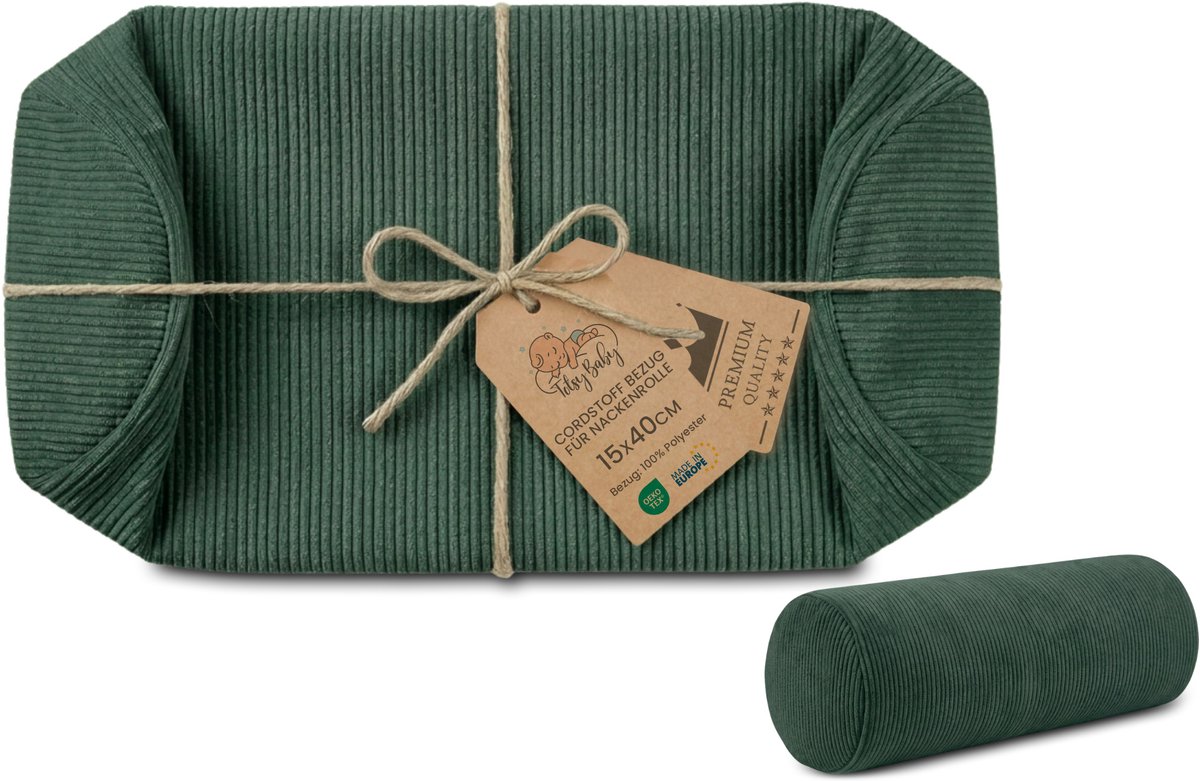 Hoes voor nekrol yoga bolster knierol positioneringsrol ribfluweel 15 x 40 cm - overtrek voor nek- en knierol, decoratief kussen en klein kussen, lange rol Oeko-Tex Groen Corduroy