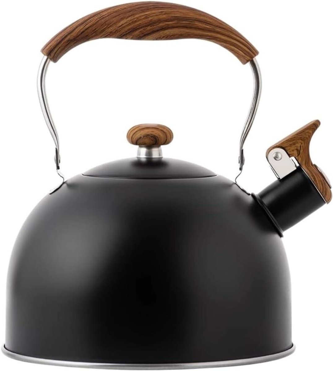 Waterkoker Roestvrijstaal - Theeketel Fluitketel - Water Koken - Ingebouwd Luid Fluitje - 2.5L - Zwart
