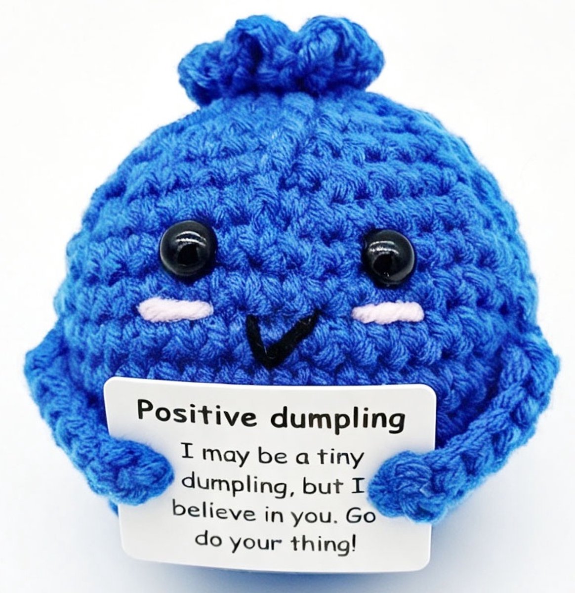 Positive Dumpling Blauw - Positieve Vriendjes - Gehaakte Dumpling - 7cm