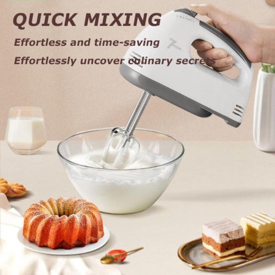 Keukenmixer Roestvrij Staal - Handmixer Standmixer - Bakken en Koken - 7 Snelheden 100W - 2L Kom - Zilver — afbeelding 4