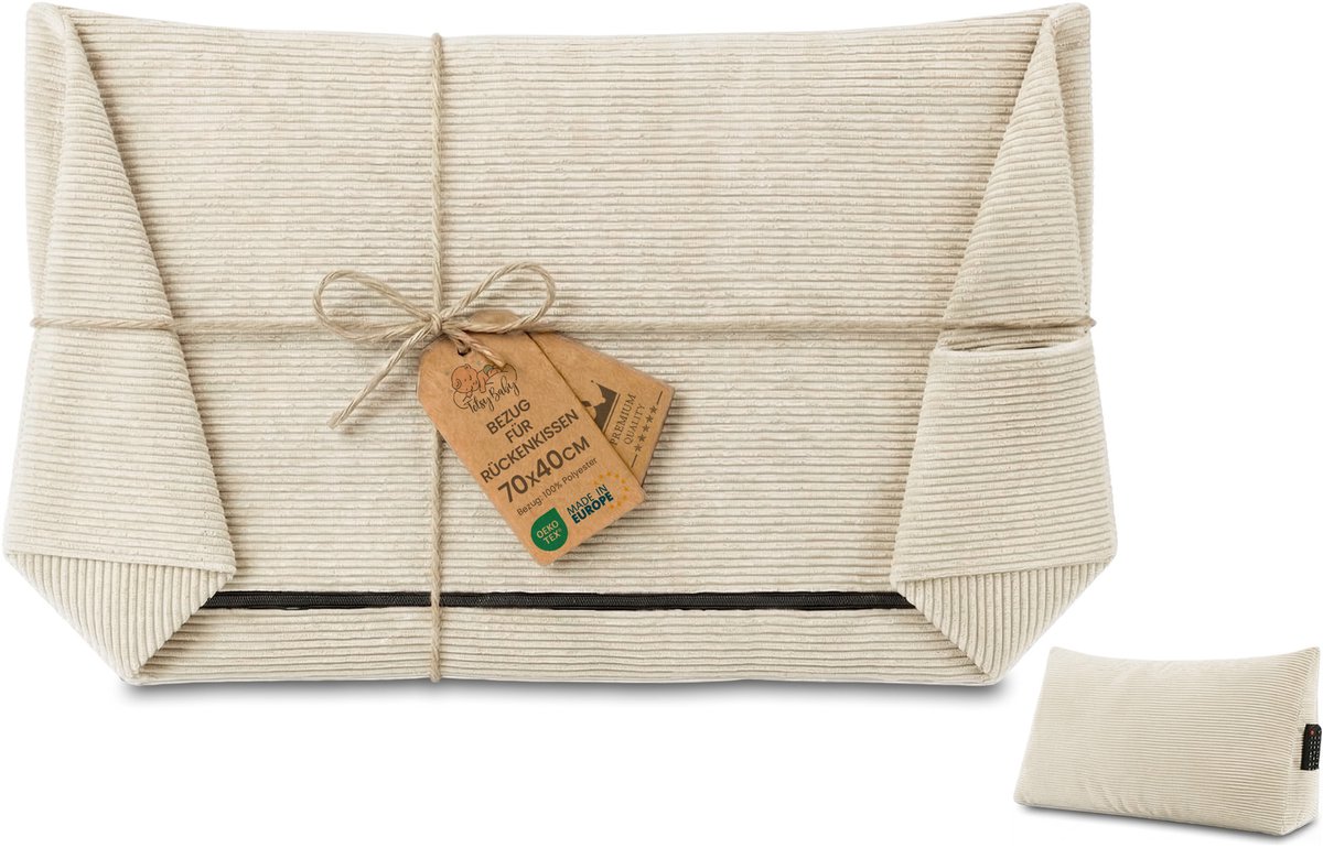 Hoes voor wigkussen/rugkussen van Corduroy, 70 cm breed – overtrek voor leeskussen voor bed, bank en sofa; groot bankkussen en wandkussen; leeskussen/steunkussen voor rugleuning Oeko-Tex Beige