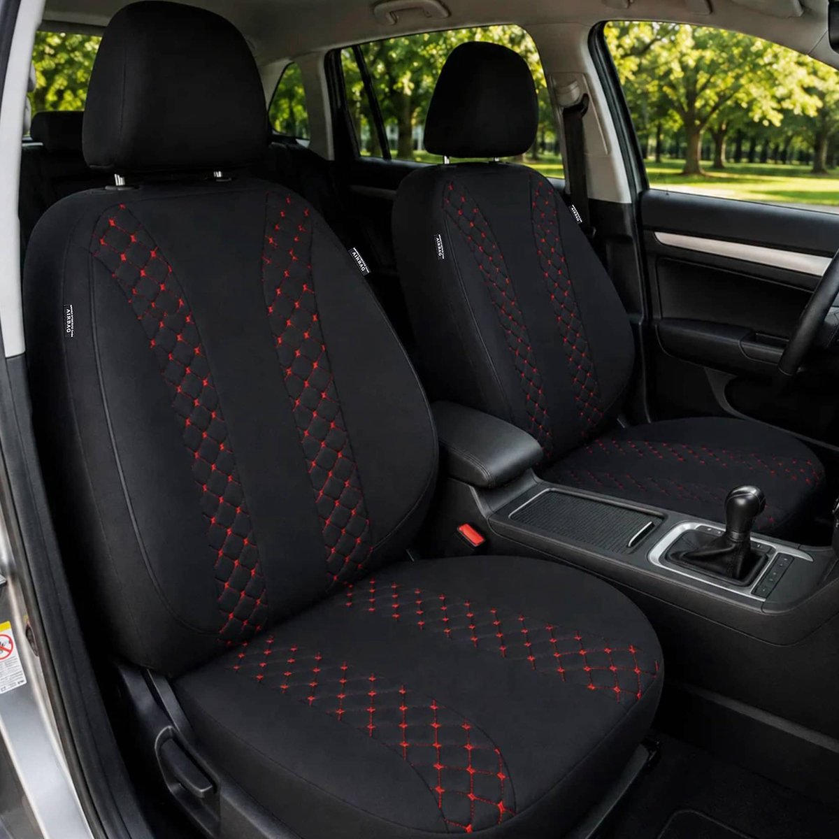 Autostoelhoezen voor Audi Q3 BJ vanaf 2019 – Stoelhoezen voor bestuurder en passagier in Zwart/Rood