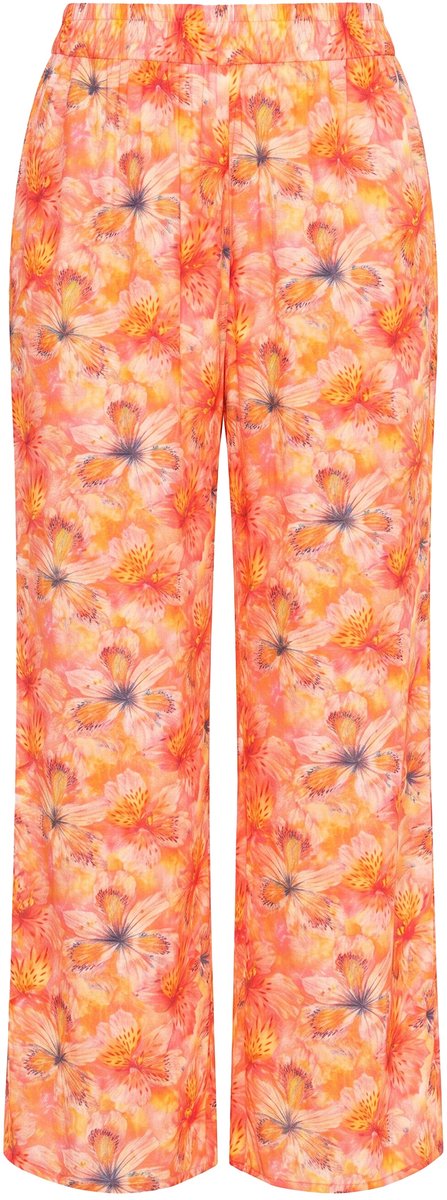 Studio Untold - Dames - Palazzo broek wijde pijpen orchideeënprint - Oranje - Maat 42+