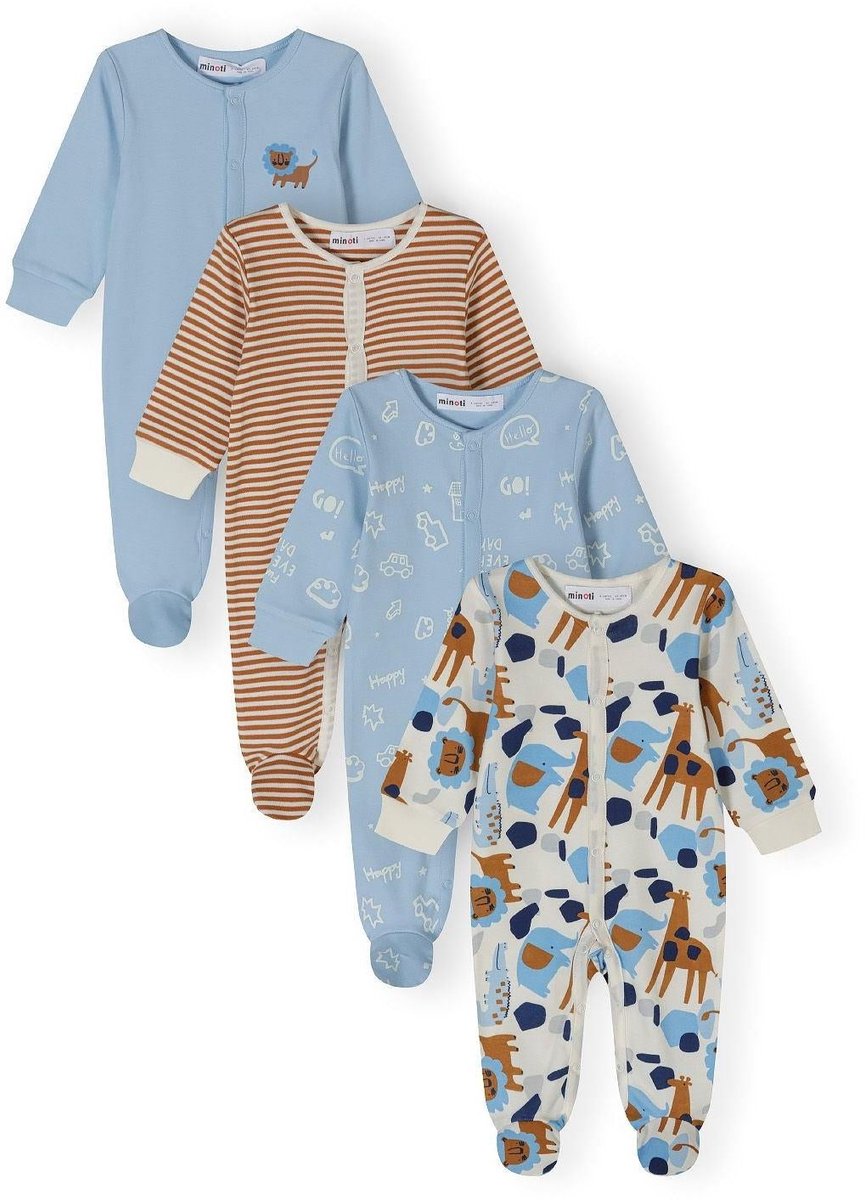 Minoti baby pyjama 4-pack dierenprint unisex - lange mouw