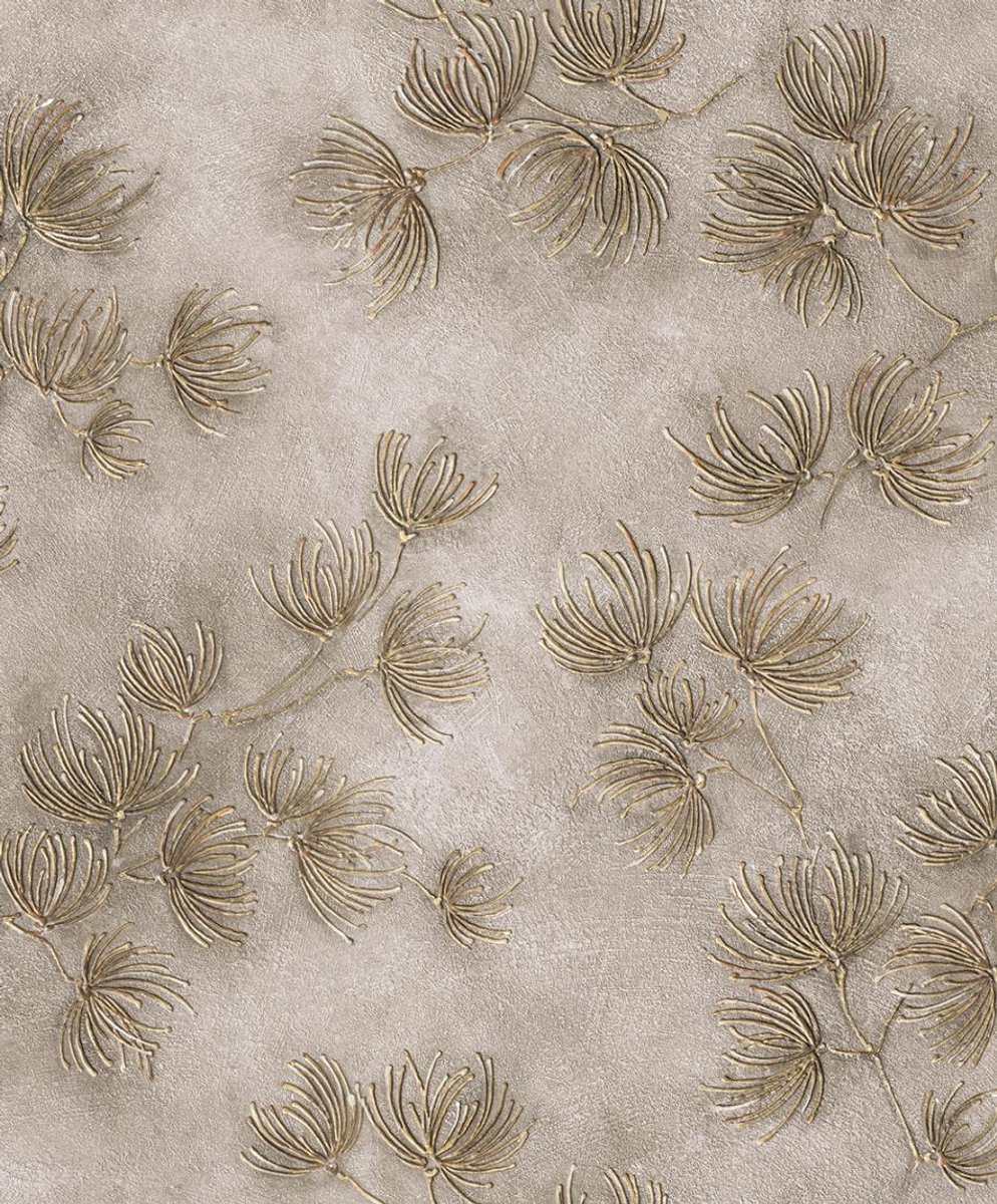 Behang - Berenklauw Takjes - Natuurlijk - Grijs Bruin Taupe - Luxe Reliëf - Vliesbehang - Japandi - Woonkamer Slaapkamer - 0,53 x 10,05 M - Whisper