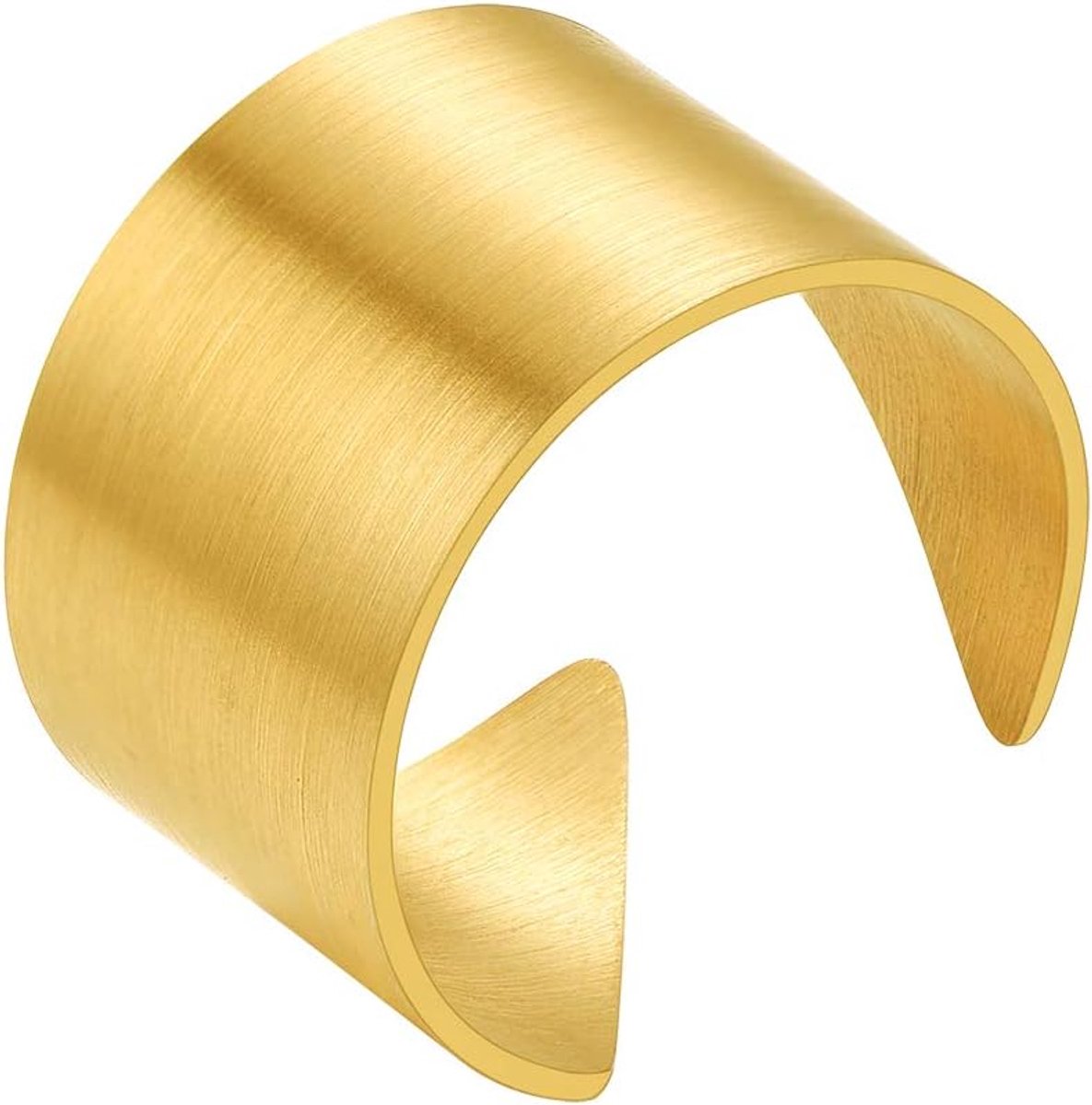 Brede Manchetring, Hypoallergeen 18k Vergulde Roestvrijstalen Manchetringband, Eenvoudige Effen Verstelbare Brede Bandringen Voor Dames En Heren, Klassieke Geborstelde Afwerking Open Manchetring