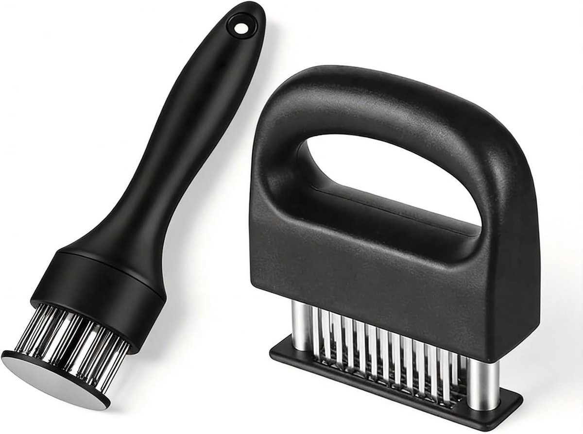 2 Stks Steaker Vlees Tenderiser, 304 Roestvrij Staal Kotelet Druk Met 48+21 Snijden, Antislip Vlees Tenderizer Tool voor Biefstuk, Kip, Varkensvlees & BBQ