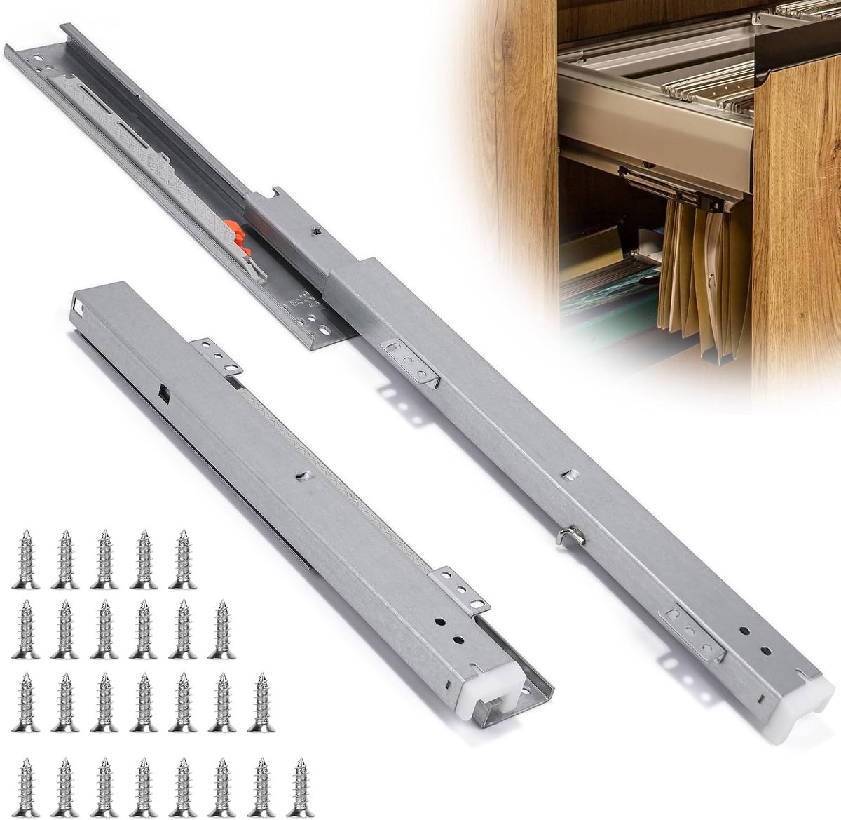 2 x 30 cm schuifladenrails volledig uittrekbaar 54 cm schuifladen uittrekbare rails Softclose zwaarlast, schuifladenuittrekkingen vloermontage met 26 schroeven