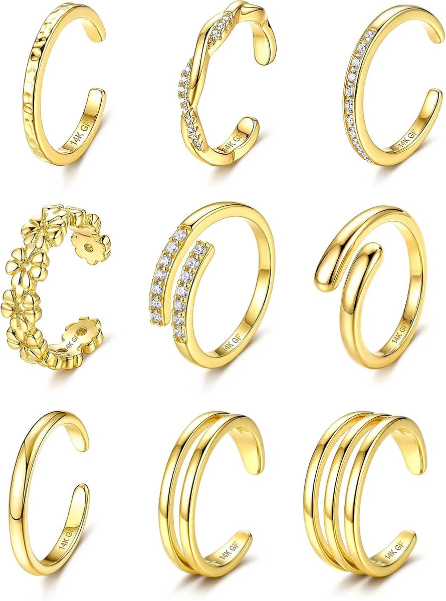 Teenringen voor vrouwen, verstelbare gouden teenringenset, niet vervuilend, open band, teenringen