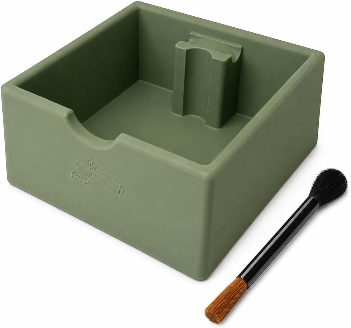 Koffie klopbak 15 cm/6″ vierkante groene espresso koffiedik container met stevige siliconen klopstang, antislip vaatwasserbestendig ontwerp en aluminium nylon dubbelzijdige reinigingsborstel