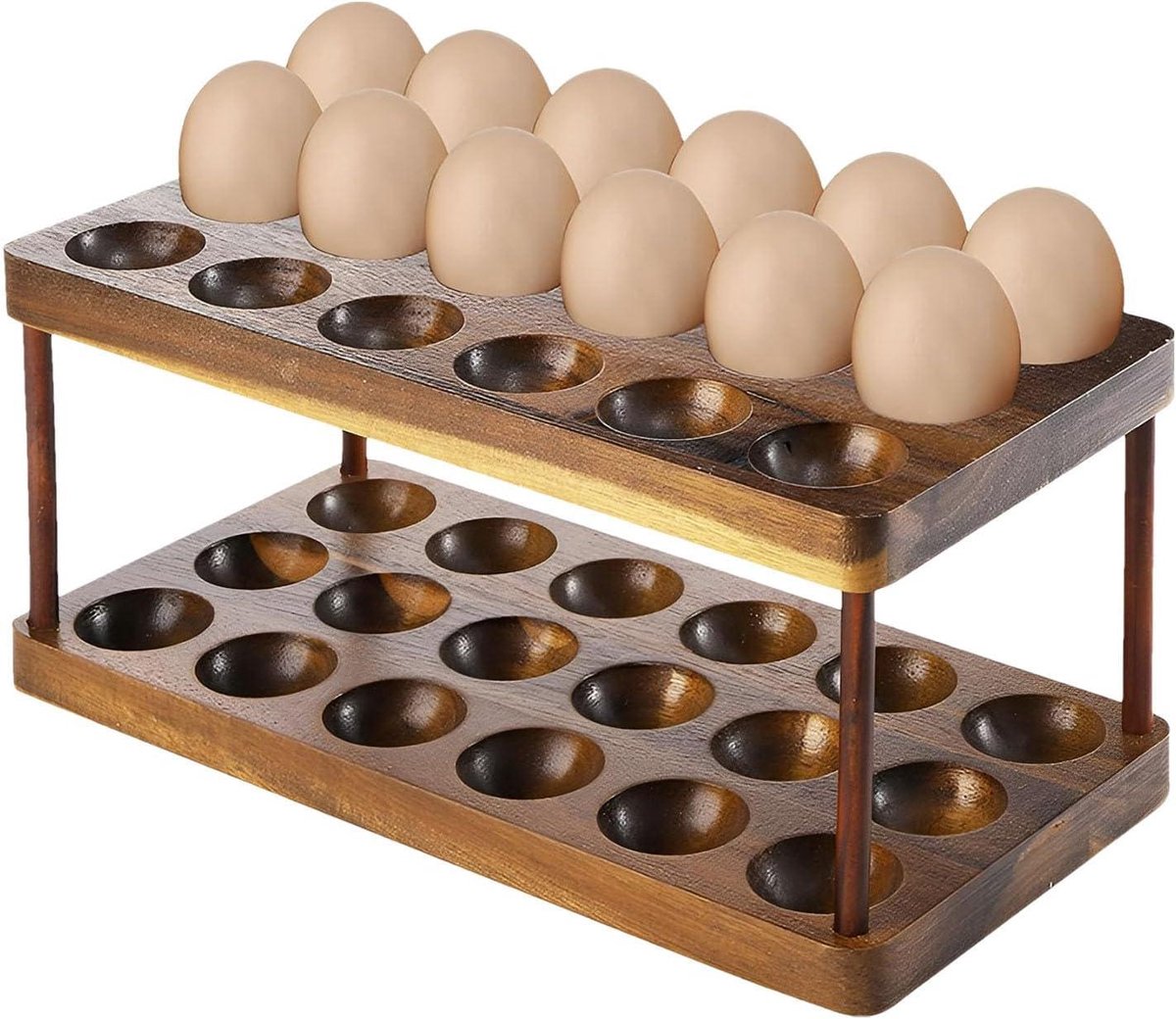 Houten eierhouder - Opslagrek lade - Keuken organiseren - Stapelbaar ontwerp - 36 eieren capaciteit - Houtkleur