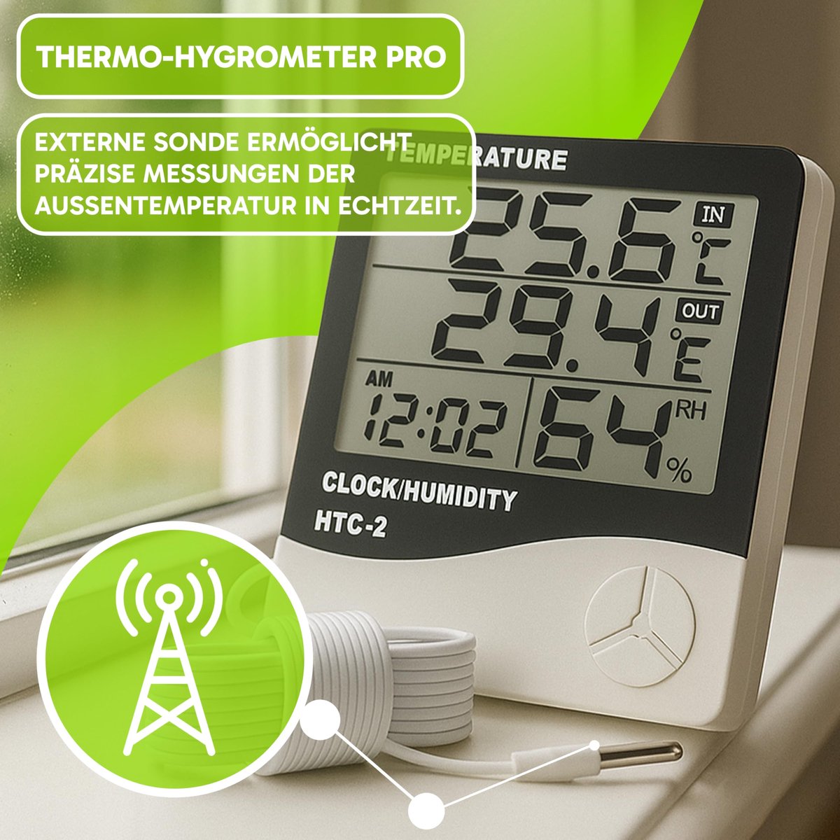 Thermometer binnen en buiten - digitale hygrometer met sonde - zeer nauwkeurig - ideaal voor binnenklimaatcontrole - SnelShoppen