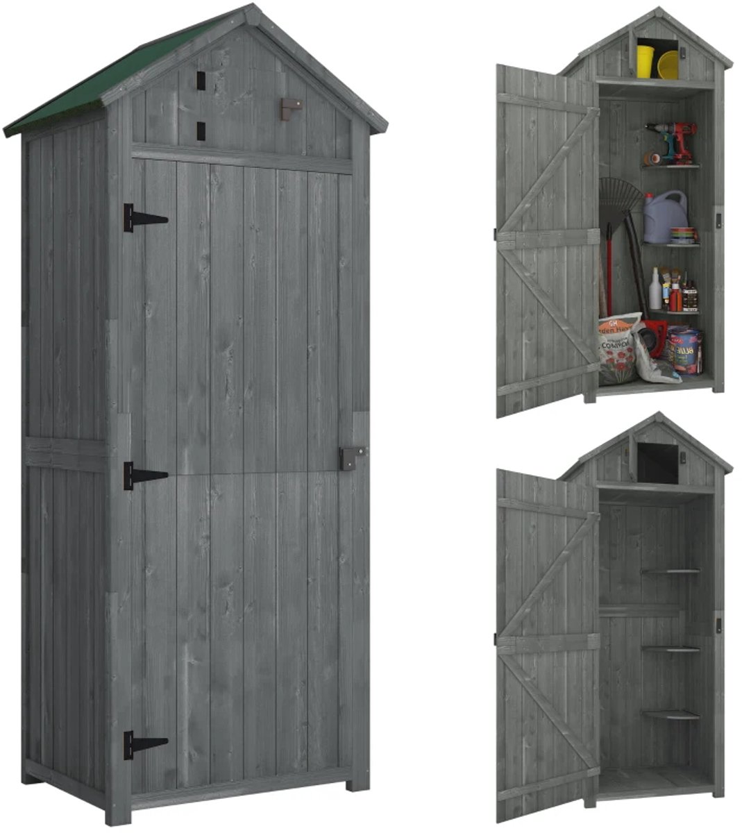 Tuinkast - Opbergkasten met deuren - Tuinhuis - Schuur - Voor buiten - Gereedschap - Grijs - Hout