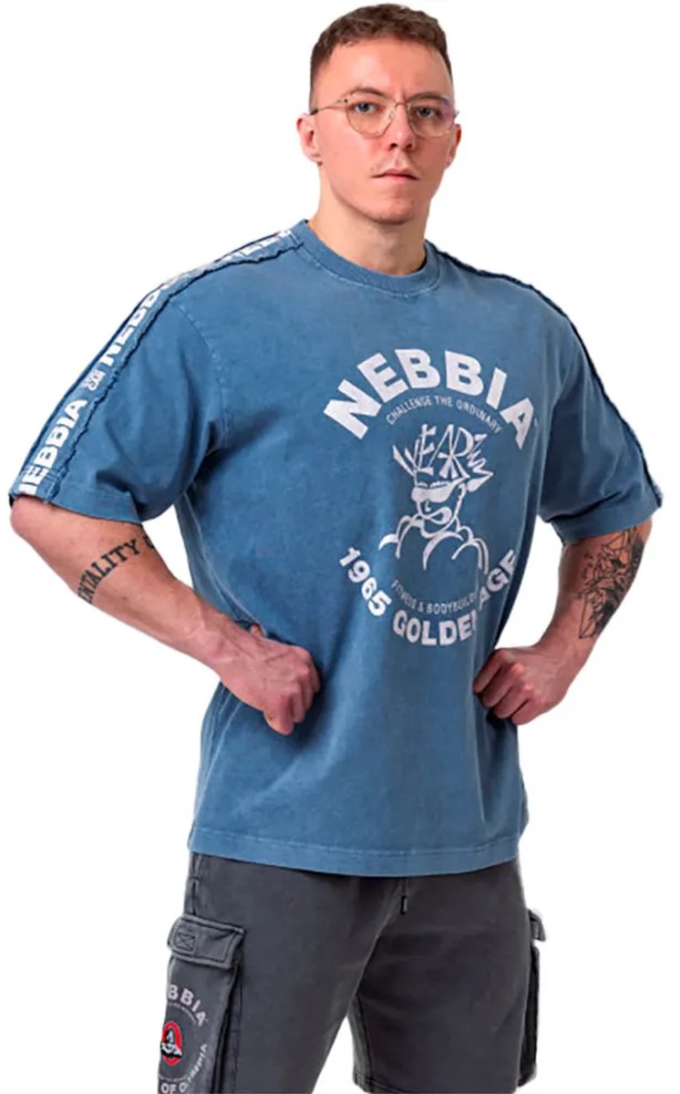 Nebbia Washed Oversized Golden Age 790 T-shirt Met Korte Mouwen Blauw L Man