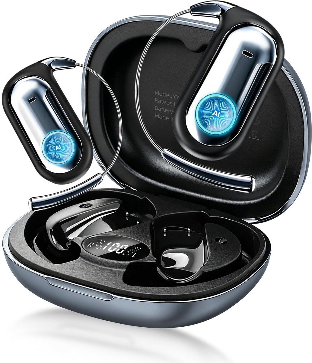 Namajunas - 5-in-1 AI Vertaal Oordopjes real-time - IPX6 - Ultralange batterijduur van 96 uur - Sport oordopjes - voor fitness, hardlopen en reizen -Open Sport Draadloze Oordopjes - Oorhaakkoptelefoon - Zwart