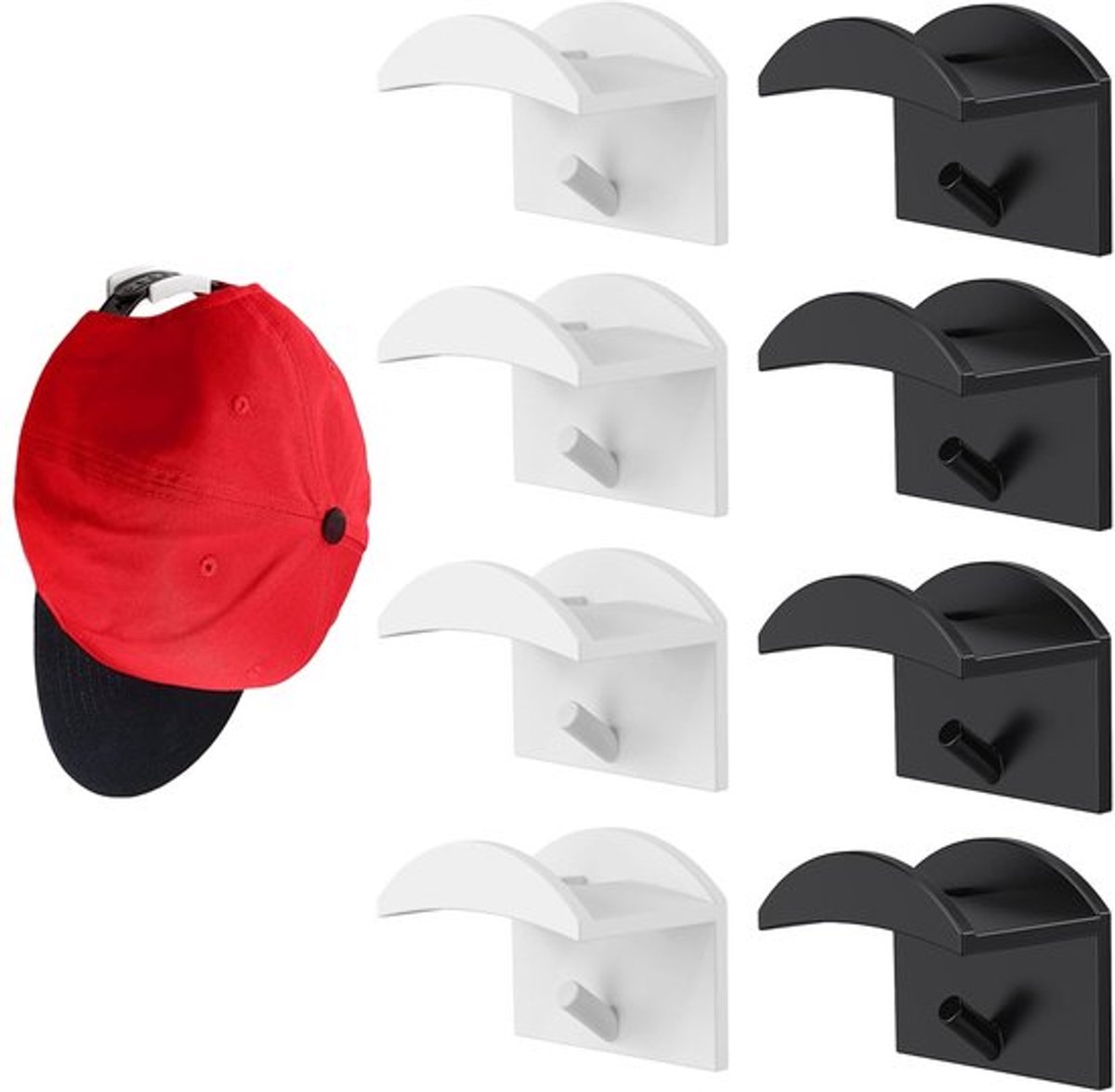 Hoedstandaard 8 Stuks - Minimalistische Hoedhouders - Wandmontage - Kaphouder - Zelfklevende Basecap-Houder - Robuust en Duurzaam - Hoedenhaak