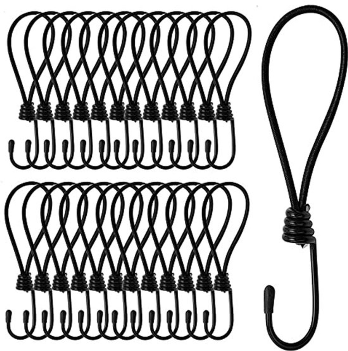 Spanningsrubber met Haakjes - 25 Stuks - 20 cm Tarpaulinspanners voor Zeilen, Netten en Banners