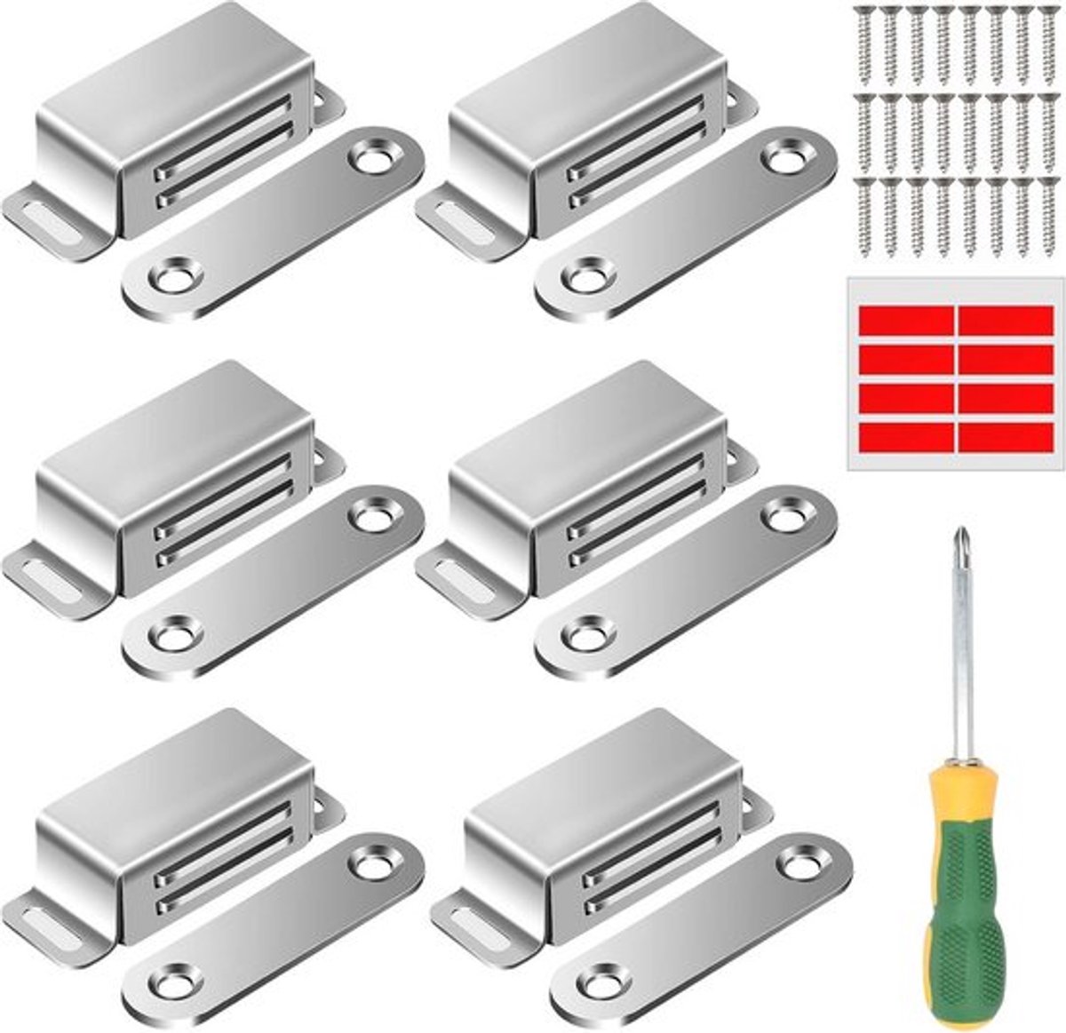 Magneetsnapper voor Kastdeuren - 6 Stuks Met Schroeven en Schroevendraaier - Ultradunne Deursluiter