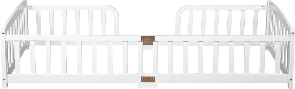 Montessori Bed - Vloerbed - Kinderbed Wit - Peuterbed - Uitvalbeveiliging - Centrale Ingang - Massief Grenen - Slaapkamer - 90x200 cm - 1 Stuk - Wit