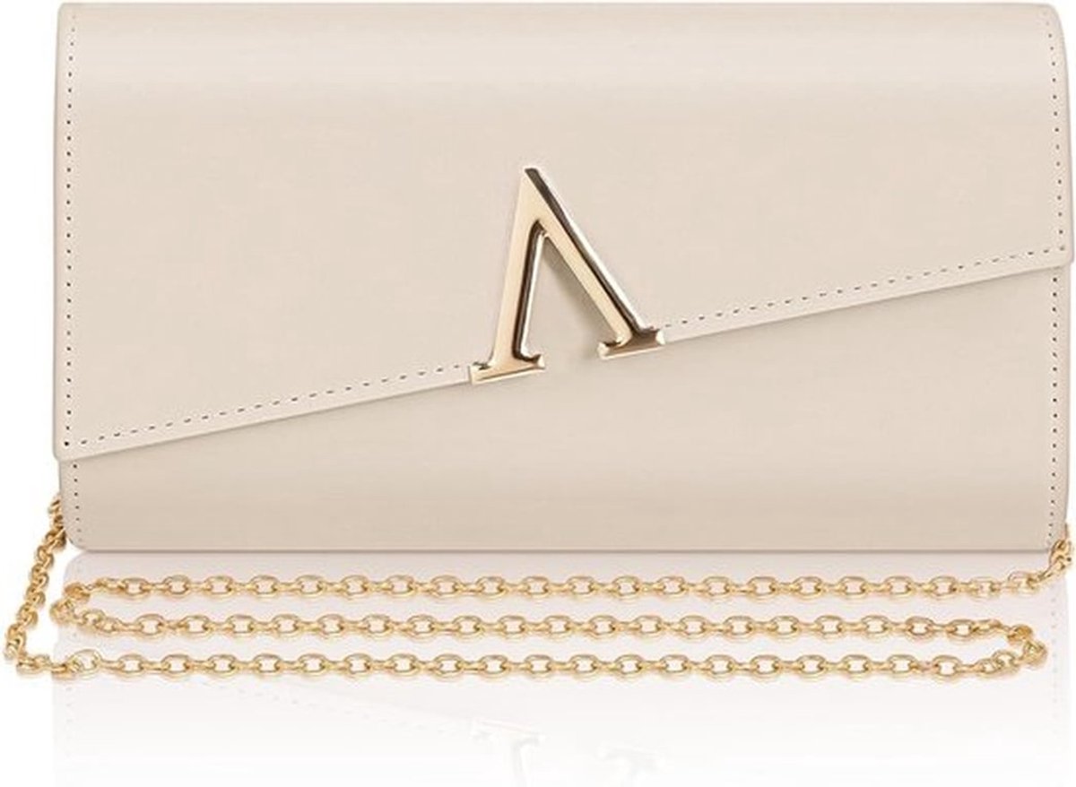 Elegante Nude Leren Clutch met Afneembare Ketting voor Vrouwen - Minimalistische Handtas voor Avond, Bruiloft en Feest, 23 x