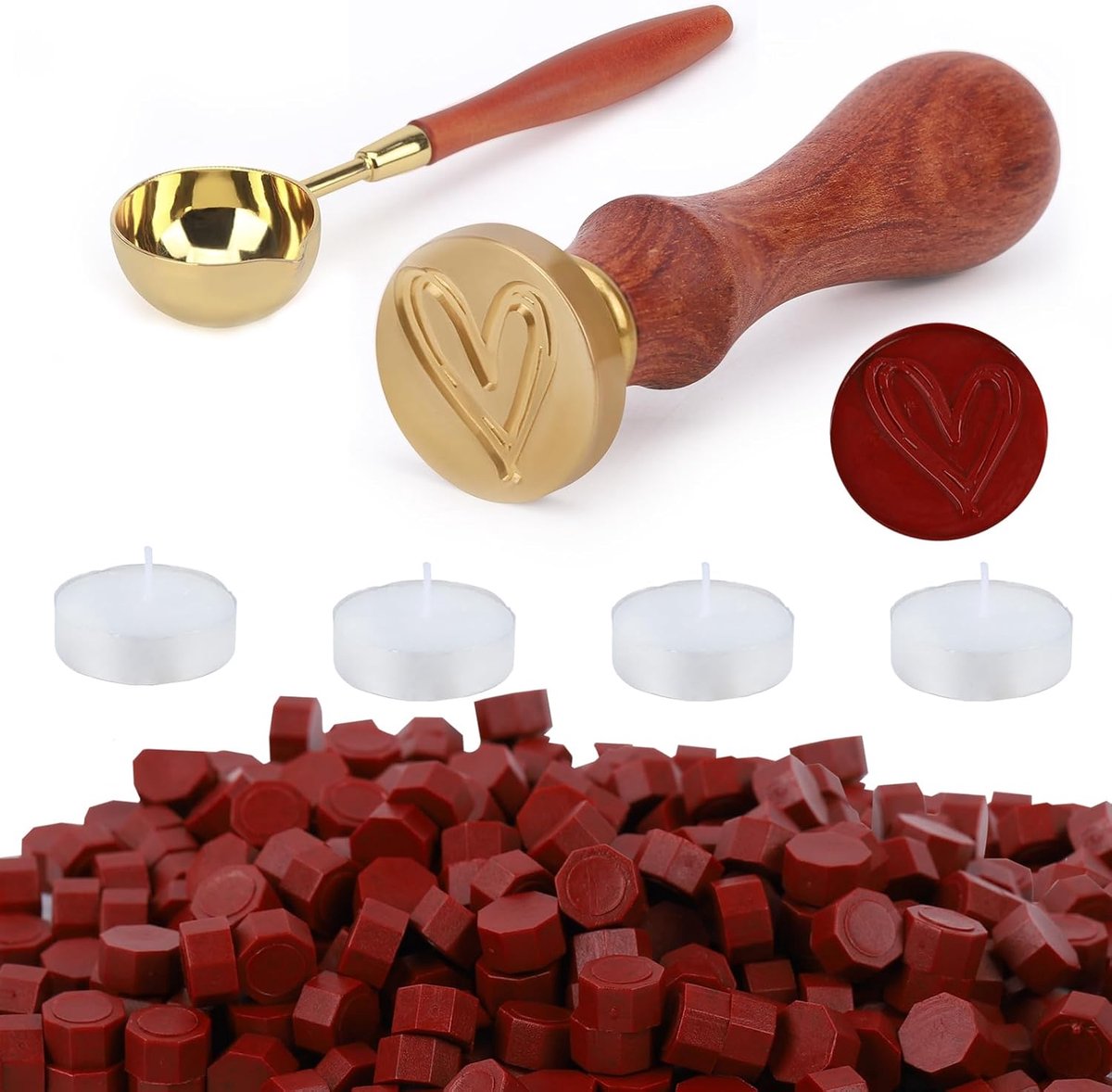 300 stuks zegellak voor enveloppen/uitnodigingen/kaarten/cadeaus/vintage-lakzegels (Vintage-rood, Liefde)