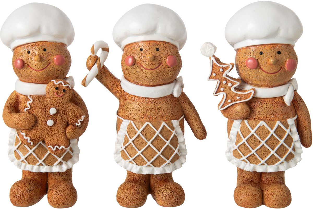 J-Line figuur Peperkoek Koken - polyresin - beige/wit - small - 3 stuks