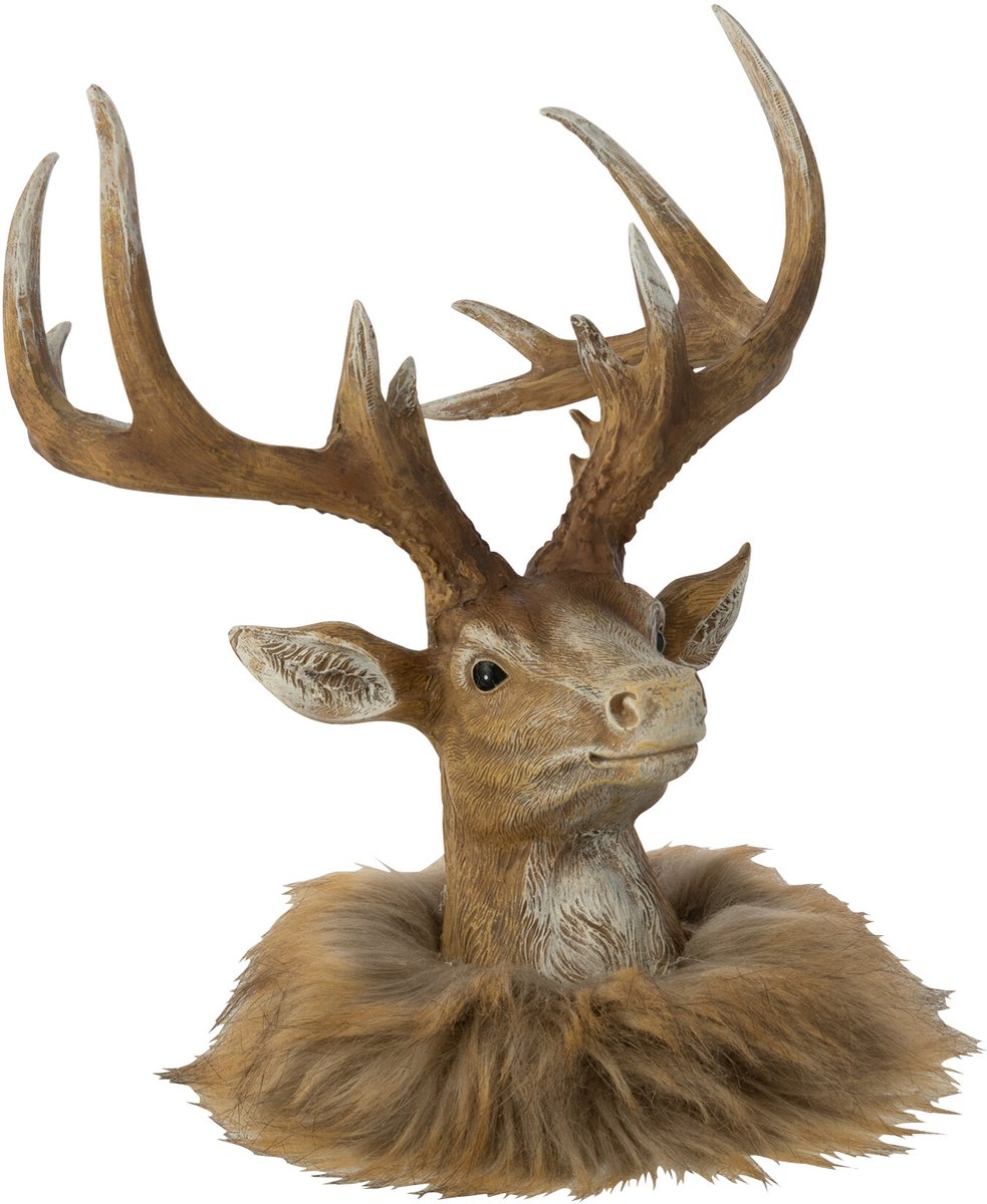 J-Line decoratie Rendier Hoofd - polyresin - donkerbruin/beige - large