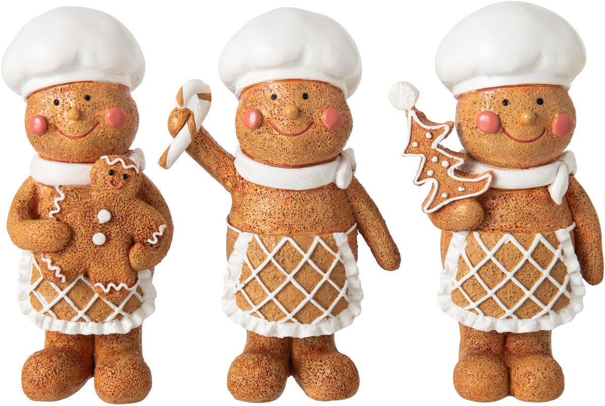 J-Line figuur Peperkoek Koken - polyresin - beige/wit - large - 3 stuks
