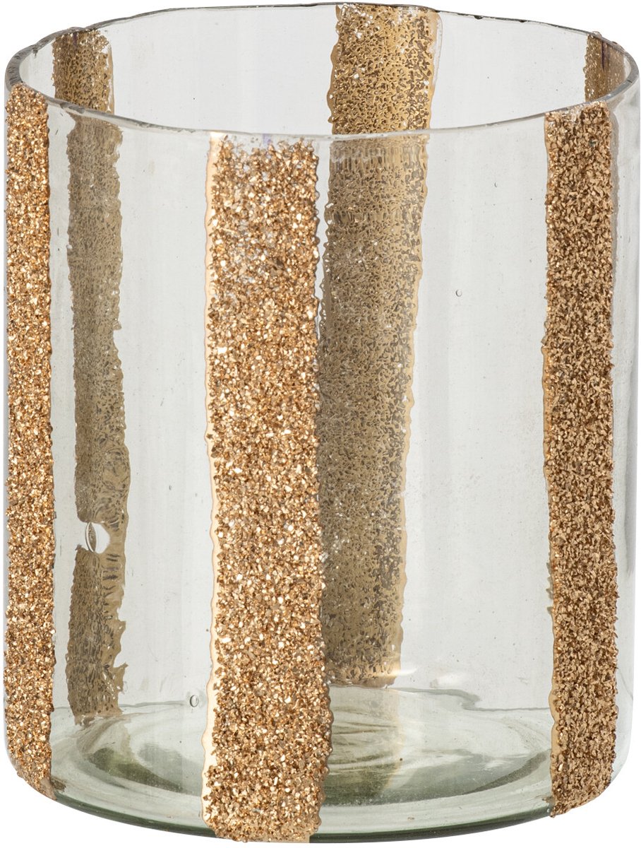 J-Line kandelaar Lea cilindervormig gestreept - glas - goud/transparant - medium