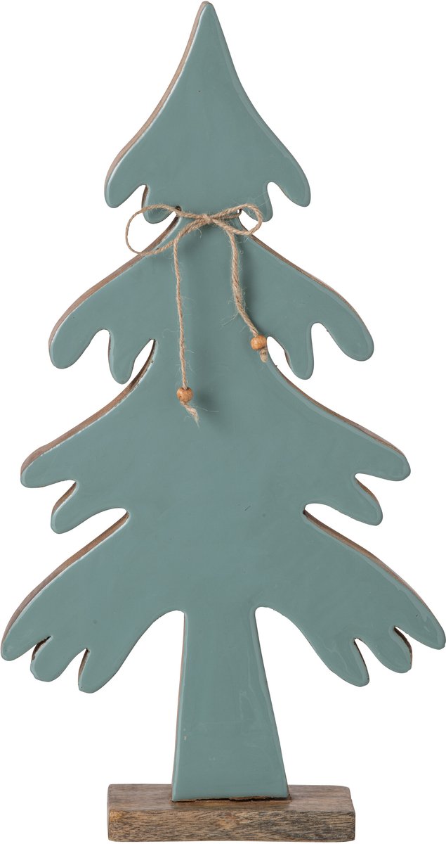 J-Line Dennenboom met strik - mangohout - naturel/turquoise - large