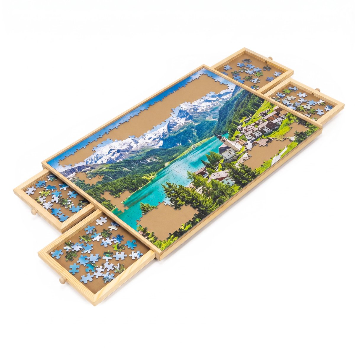 Springos Puzzeltafel - Onderlegger - Opvouwbaar - 1000 Stukjes - 4 Lades - Hout - 360° - 79 × 55 × 5 cm