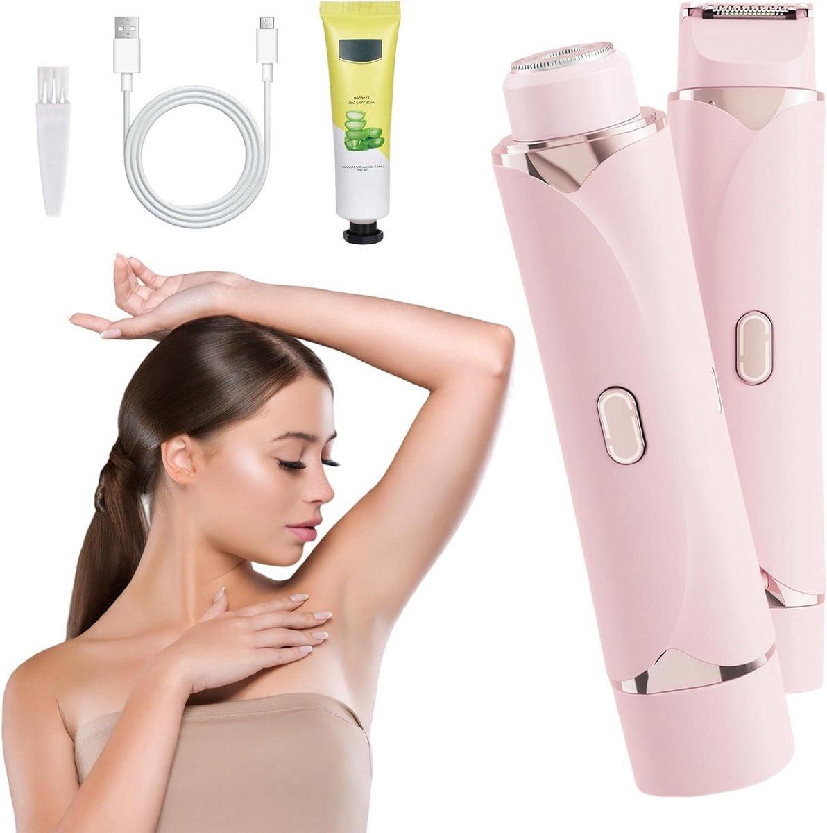 Elektrisch Scheerapparaat - Epilator Dames - Gladde Huid - Dubbele Kop Design - 18 x 9.5 x 4 cm - Wit