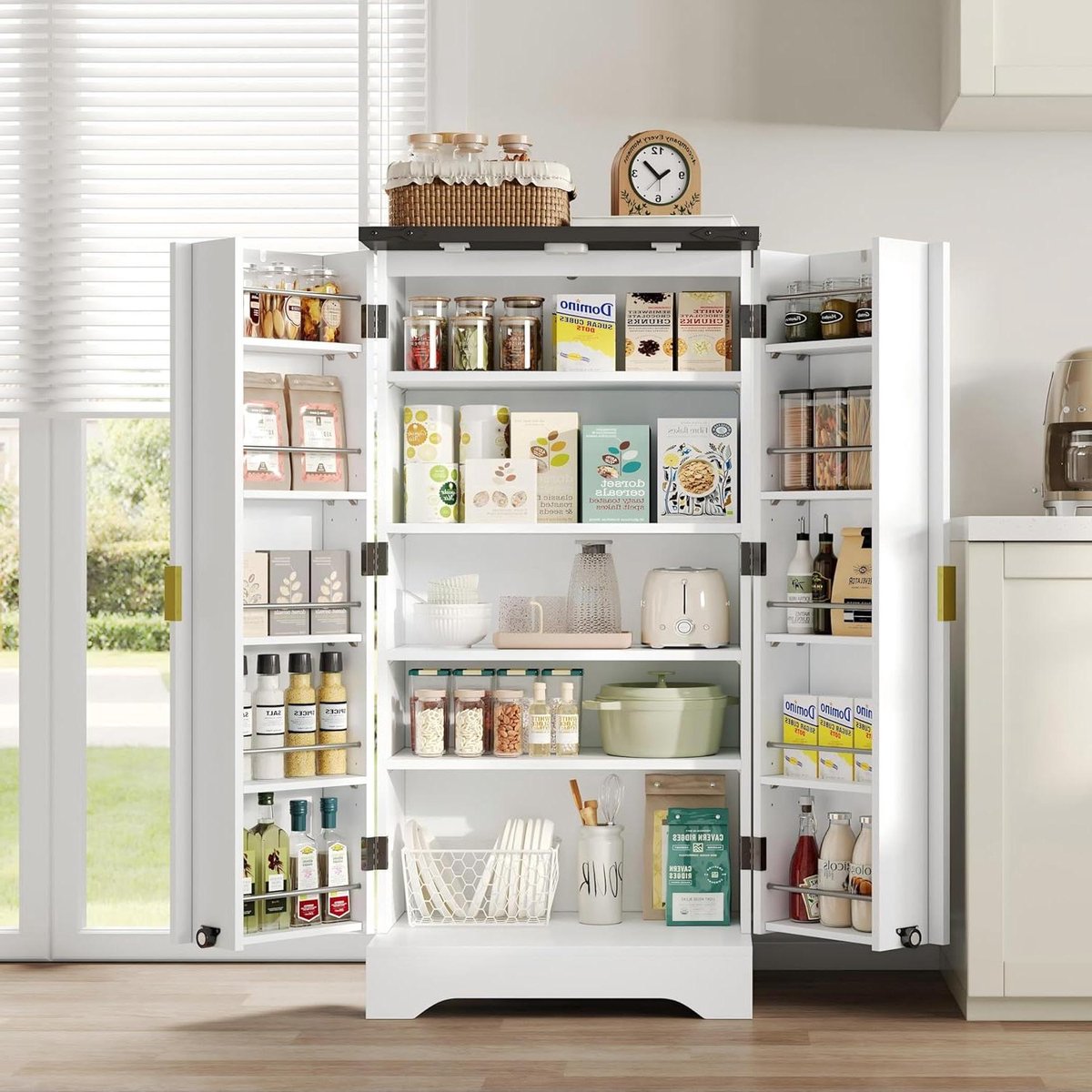 Keukenkast Dubbele Deur - Voorraadkast Keuken - Keuken Organiseren - Geïntegreerd Led Sensorlicht - 120 x 605 x 40 cm