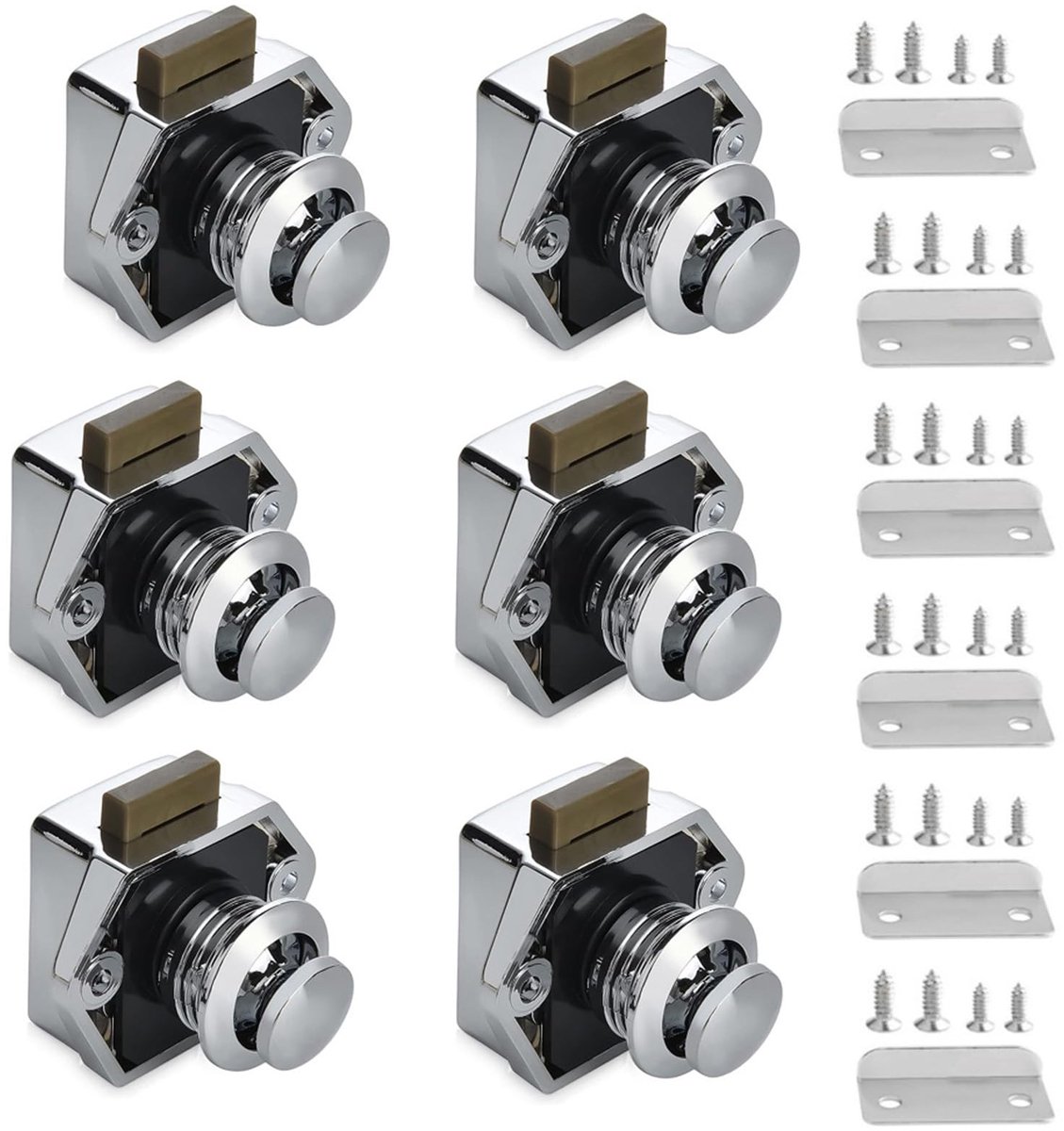 6 stuks campersloten, Cabinet Push Lock Button Catch, Keyless camper vergrendeling voor campers, jachten, boten, RV campingkast, caravan, Cut out 20 mm (zilver)
