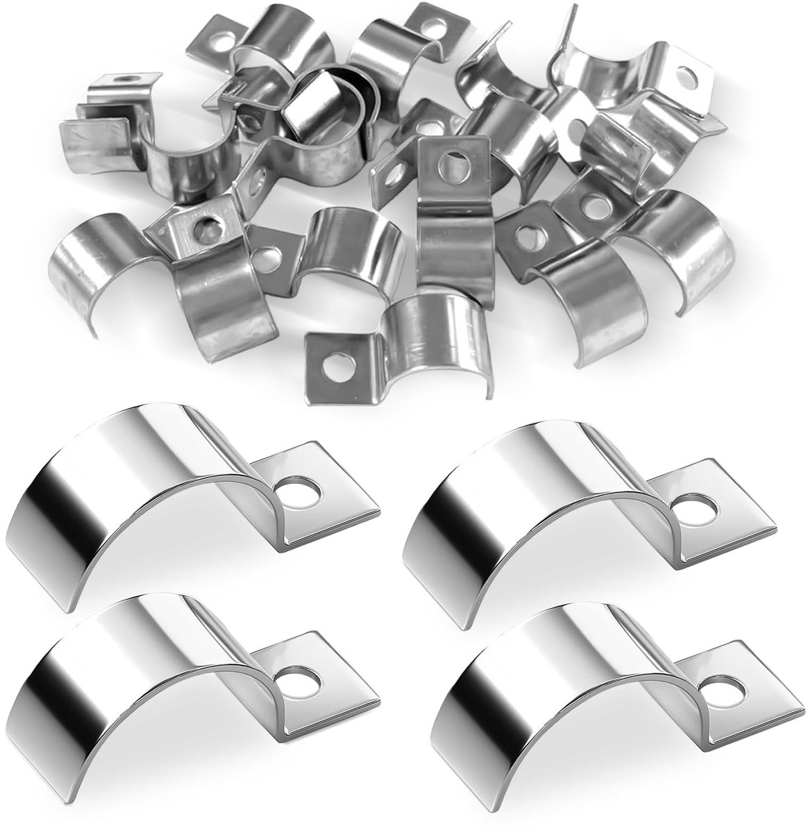 Buisklemmen, 16 mm, V2A roestvrij staal, 304, buisbevestiging, enkele gat, U-buisklemmen, bevestigingsklem voor 15-16,5 mm kabel, inbouwwaterleiding, 30 stuks