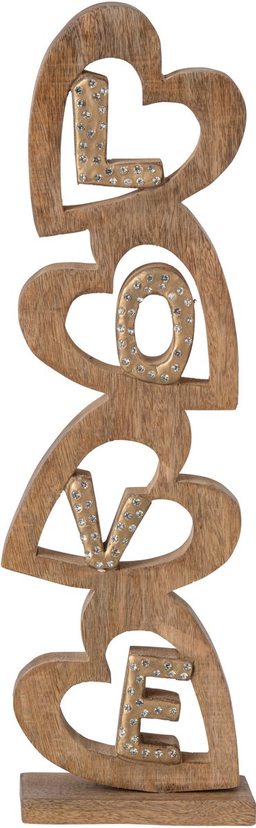 J-Line Love met strasshart - mangohout - naturel/goud - large