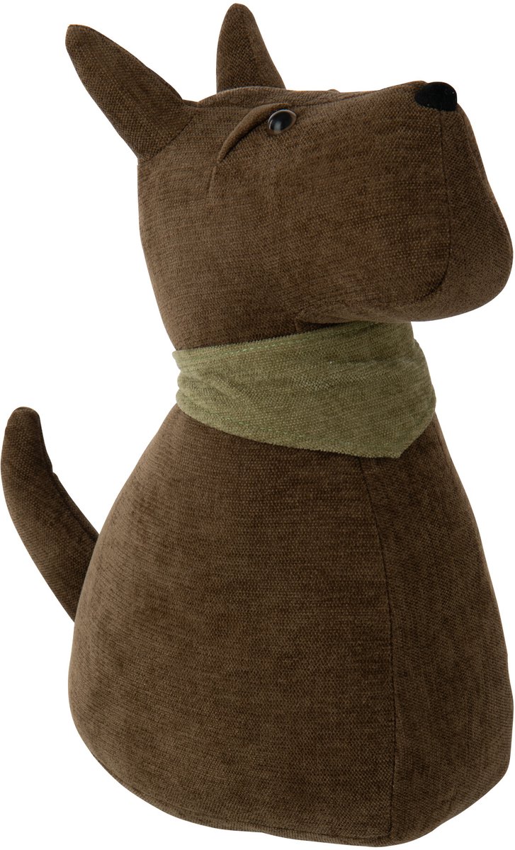 J-Line Deurstopper hond - polyester - donkerbruin/olijfgroen