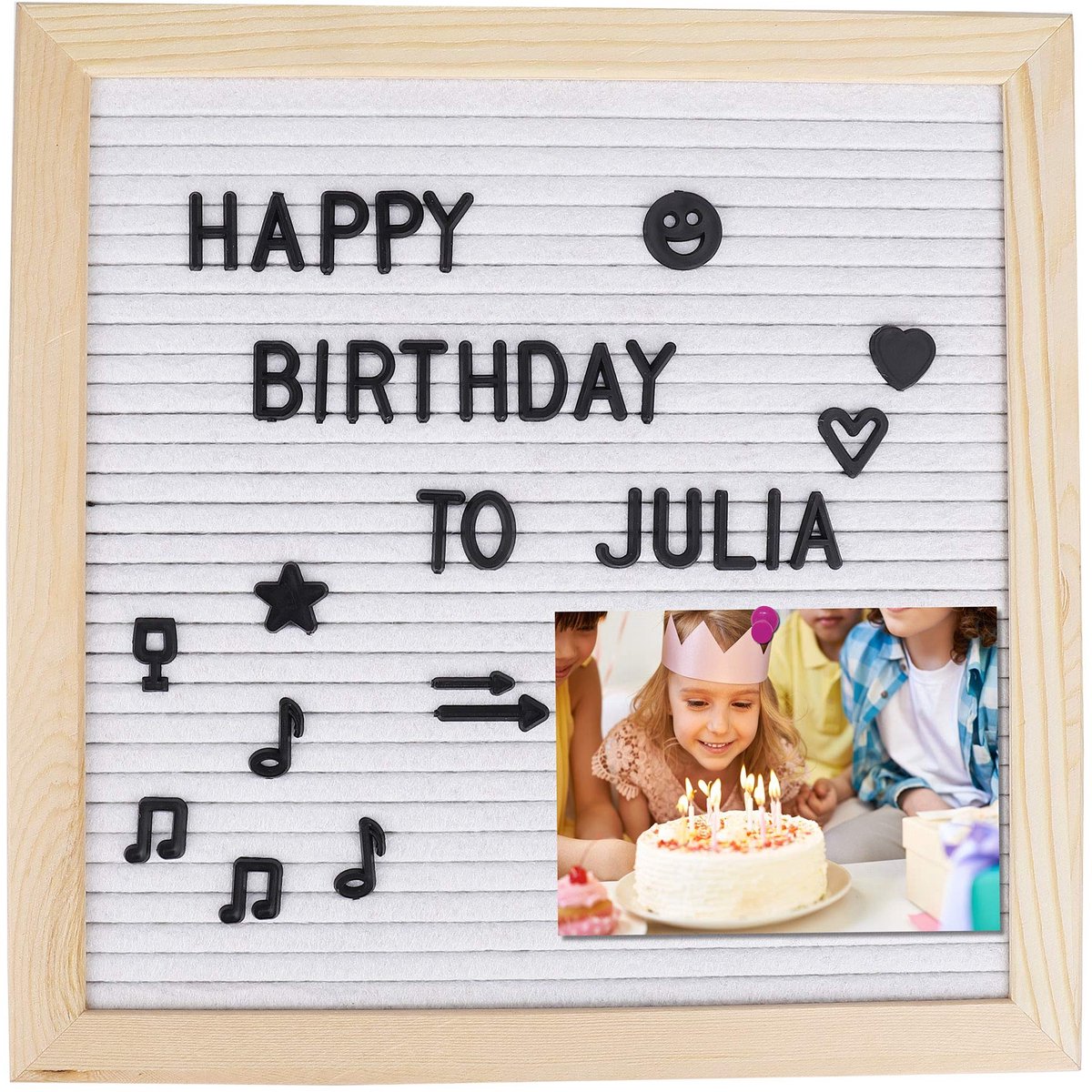 Vilt Brievenbord met 460 letters - veranderlijk prikbord voor keukennotities, feest- en bruiloftsdecoratie - 25,4 x 25,4 cm, wit