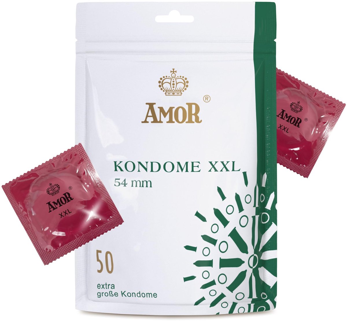 AMOR XXL Premium Condooms, Gevoelsecht, Ø 54 mm, Transparant, 50 stuks, Ideaal voor mannen