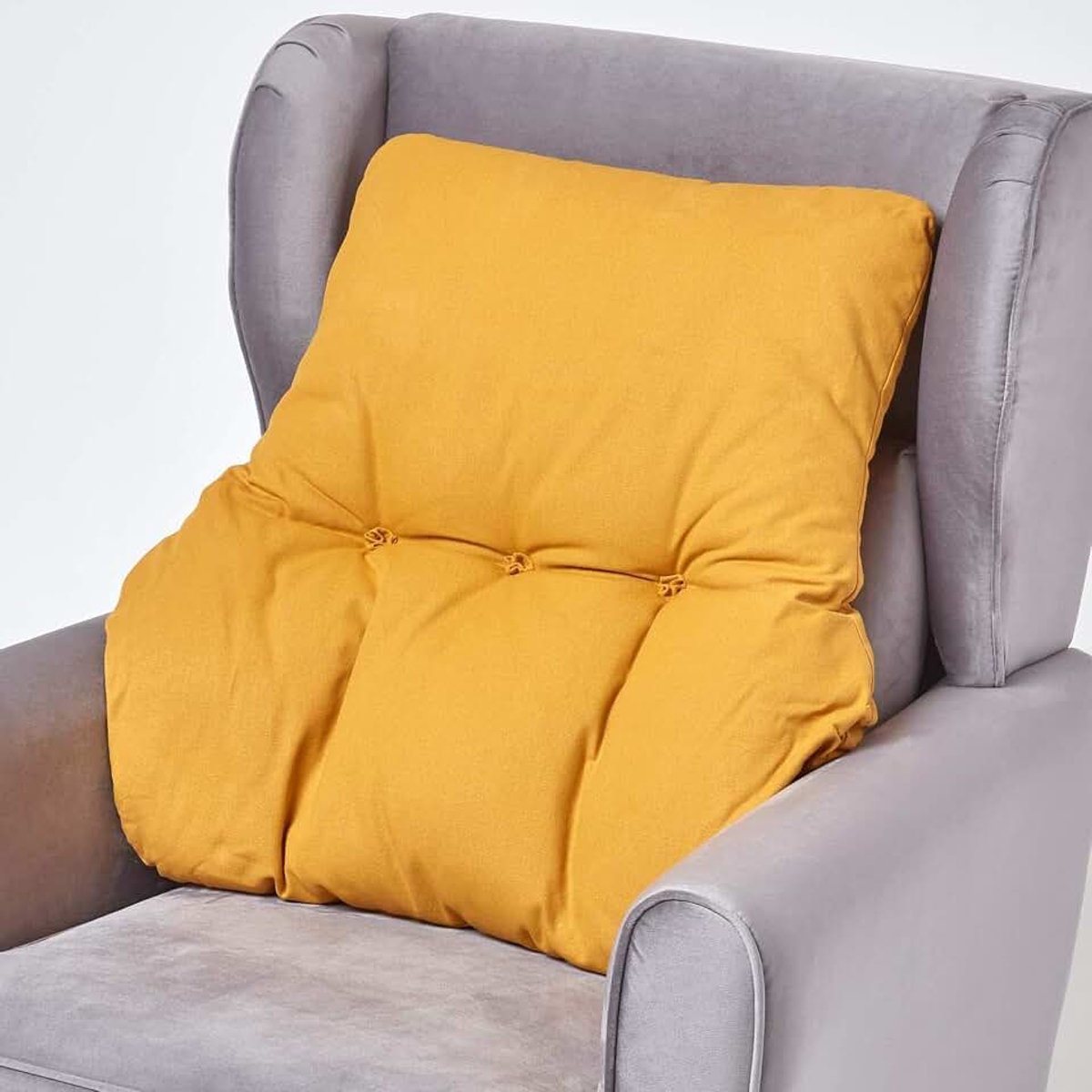 Orthopedische rugkussen om de rug en de wervelkolom te ontlasten - ergonomische lendensteun/lumbaalkussen/leeskussen voor thuis, op kantoor, bed en auto, geel