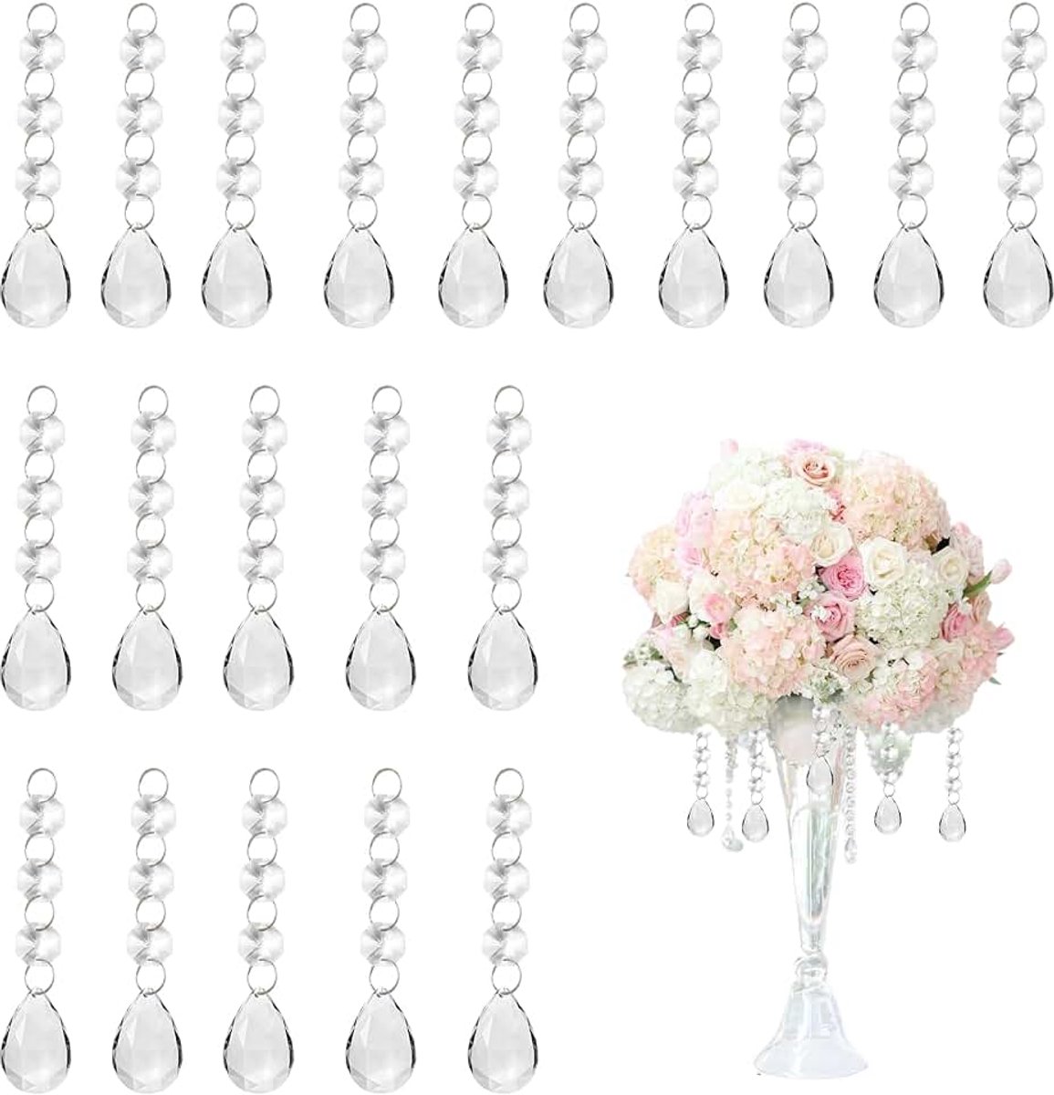 Set van 20 kristallen voor kroonluchter en zonnevanger, hangers van zeer zuiver glas voor bruiloft en tuindecoratie, optimale lichtbreking, 8,6 cm