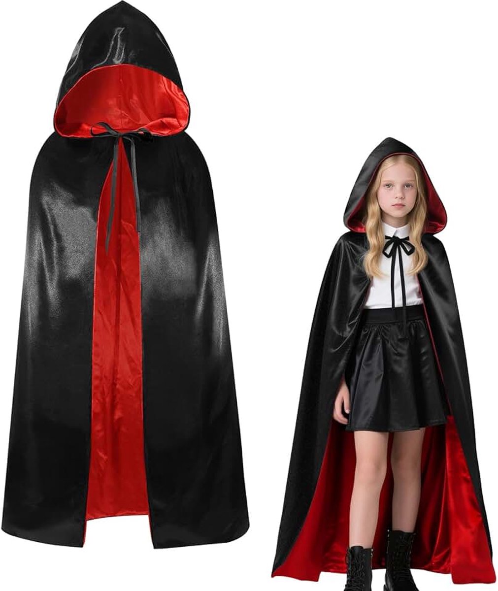 Zwarte Mantel met Kap Halloween Kostuum Vampier Mantel Volwassene Kids Vampier Kostuum