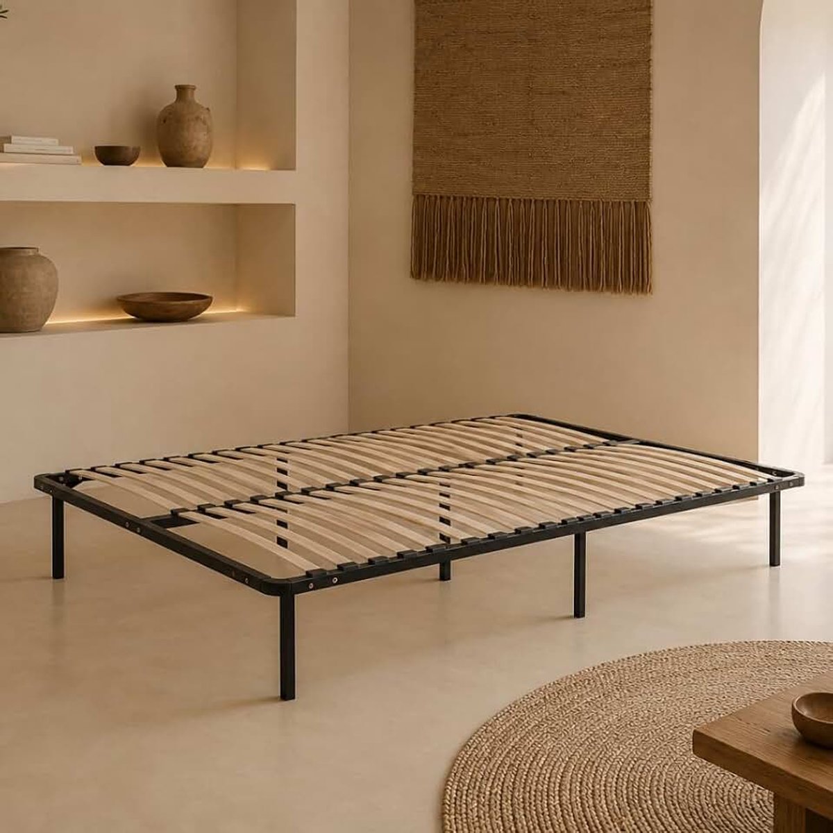 Lattenbodem 140 x 200 cm, met poten voor tweepersoonsbed, 7 poten, 40 latten van hout, meerlaags, lattenbodem in bouwset voor montage (140 x 200 cm)