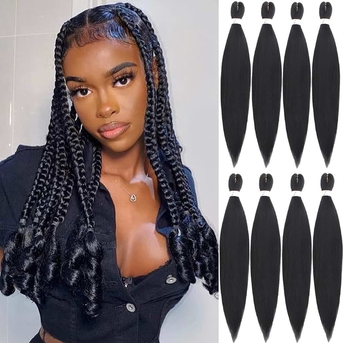 8 verpakkingen zwart voorgestrekt vlechthaar synthetisch Yaki EZ vlechten coi leeray vlechten knooploze vlechten hair extensions vooraf uitgerekt warm water instelling gehaakte vlechten /26