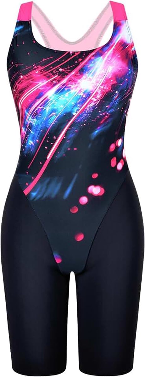 Sportbadpak voor dames, racerback, zwart, sport, badmode, kosmisch neon, 40