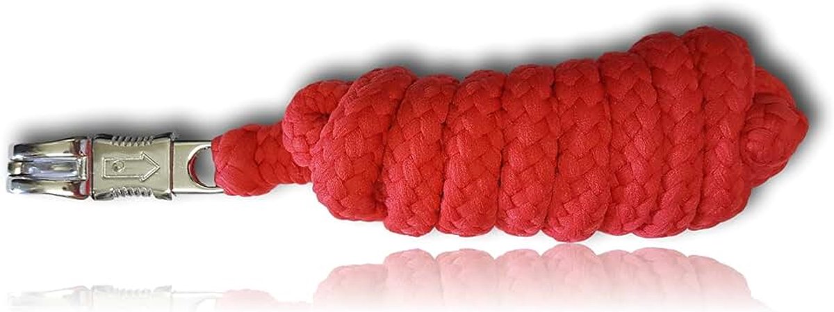 Loodtouw, 2m, rood, paniekhaak voor paard, pony, ezel, geit